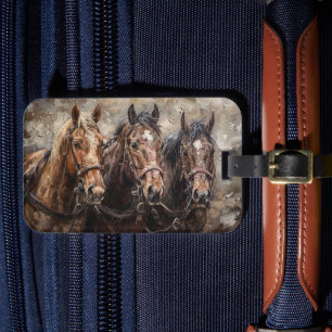 Étiquette À Bagage Balise Trio de Chevaux Peinture des bagages