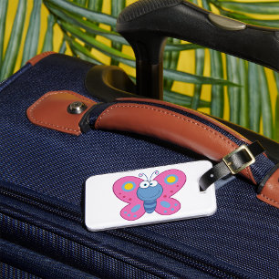 Étiquette À Bagage Balises des bagages pour papillon rose souriant
