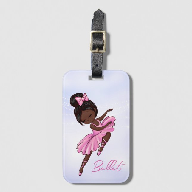 Étiquette À Bagage Ballerina rose, ballet violet afro-américain (Devant Vertical)