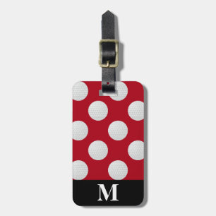 Étiquette À Bagage Balles de golf blanches Monogram, Rouge foncé