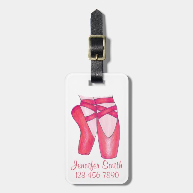 Étiquette À Bagage Ballet rose personnalisé Toe Pointe Chaussures Dan (Devant Vertical)