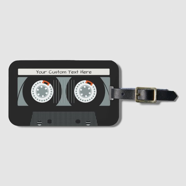 Étiquette À Bagage Bande Casette Retro texte personnalisé (Devant Horizontal)