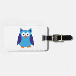 Étiquette À Bagage Bande dessinée bleue de hibou