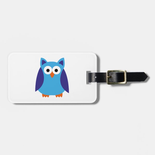 Étiquette À Bagage Bande dessinée bleue de hibou (Devant horizontal)