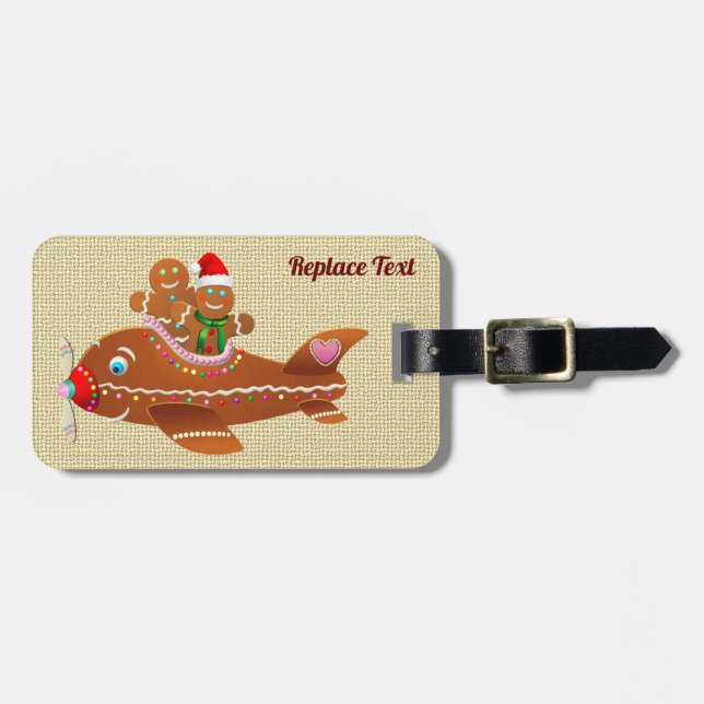 Étiquette À Bagage Bande dessinée d'avion de Noël de pain d'épice (Devant horizontal)