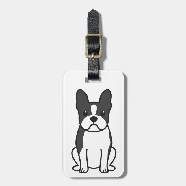 Étiquette À Bagage Bande dessinée de chien de Boston Terrier (Devant Vertical)