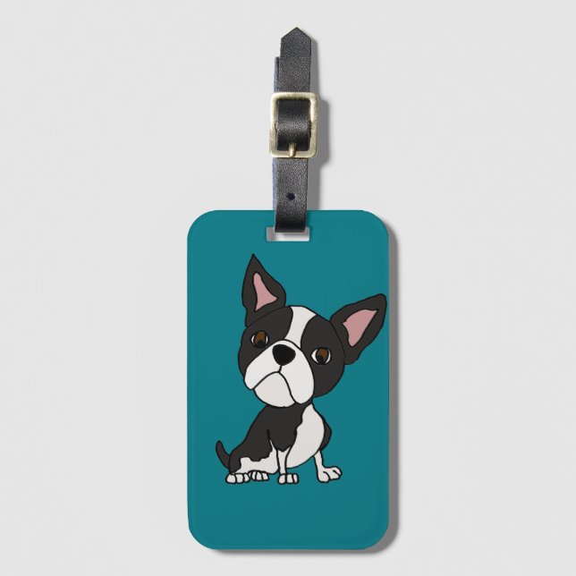 Étiquette À Bagage Bande dessinée drôle de chiot de Boston Terrier (Devant Vertical)