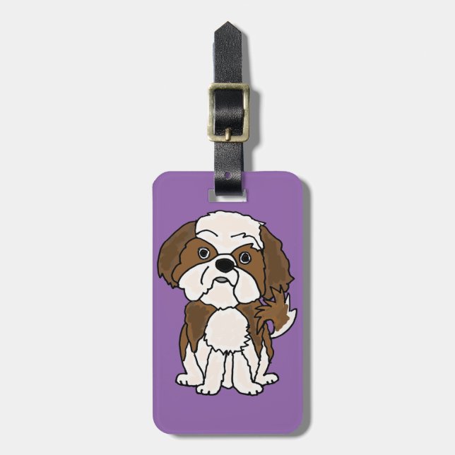 Étiquette À Bagage Bande dessinée drôle de chiot de Shih Tzu (Devant Vertical)