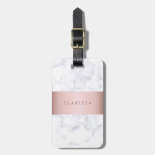 Étiquette À Bagage bande rose de faux d'or de marbre blanc élégant