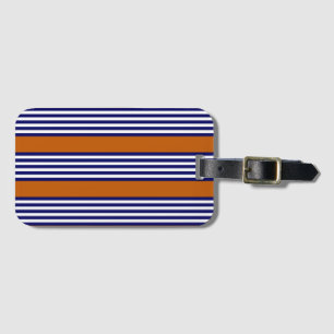 Étiquette À Bagage Bandes bleu marine et blanc avec orange brûlé
