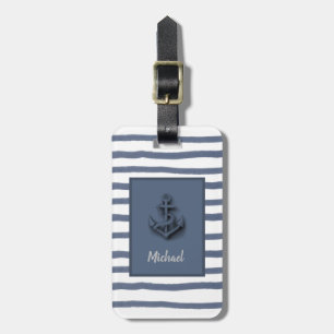 Étiquette À Bagage Bandes d'aquarelle d'ancre marine personnalisées