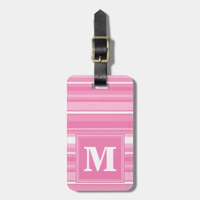 Étiquette À Bagage Bandes rose monogramme (Devant Vertical)