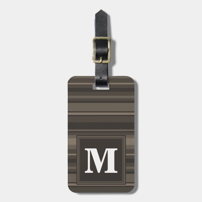 Étiquette À Bagage Bandes taupe monogramme (Devant Vertical)