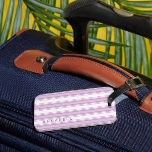 Étiquette À Bagage Bandes verticales violettes et blanches nom person