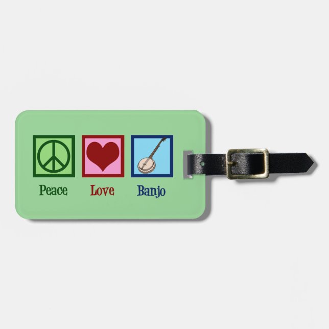 Étiquette À Bagage Banjo d'amour de paix (Devant horizontal)