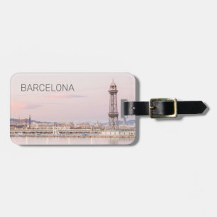 Étiquette À Bagage Barcelona Skyline Sunset Catalogne Espagne