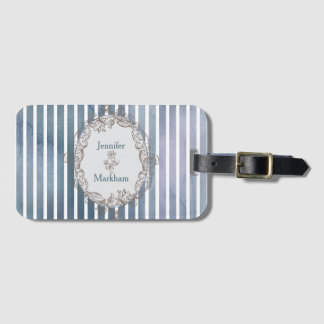 Étiquette À Bagage Baroque Bleu Gris Aquarelle