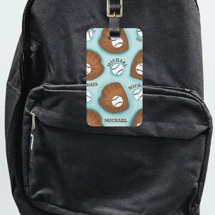 Étiquette À Bagage Baseball Glove Ball & Boy Nom Motif Sport Thème