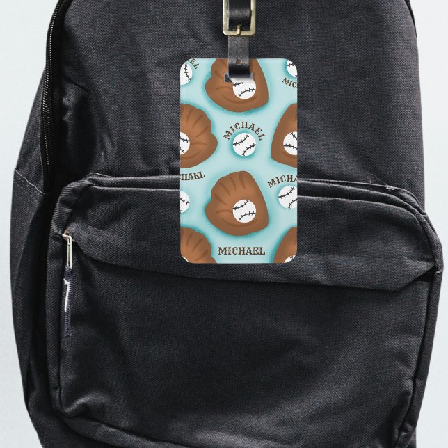 Étiquette À Bagage Baseball Glove Ball & Boy Nom Motif Sport Thème (Créateur téléchargé)