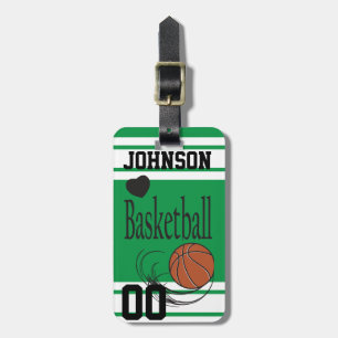 Étiquette À Bagage Basket-ball vert et blanc  Personnaliser