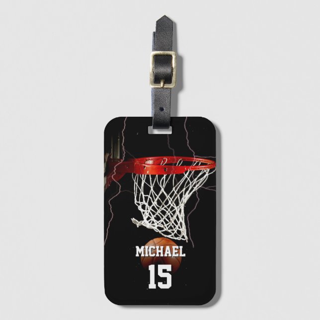 Étiquette À Bagage Basketball Ajouter Votre Nom Et Votre Numéro (Devant Vertical)