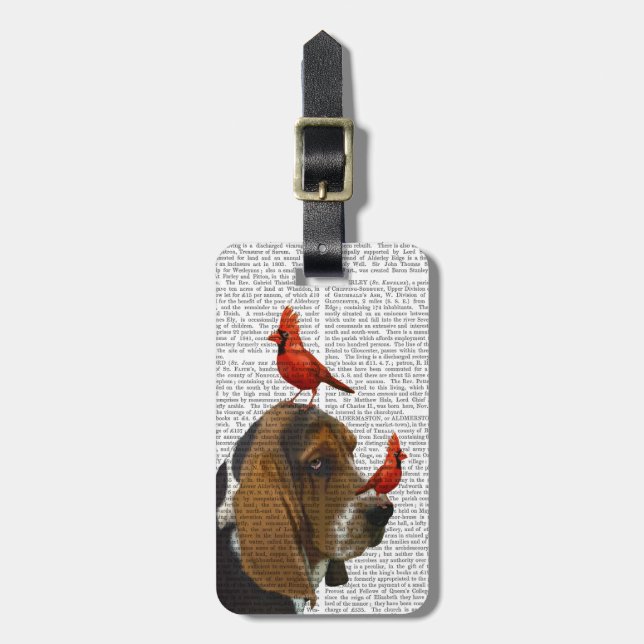 Étiquette À Bagage Basset Hound et Birds (Devant Vertical)