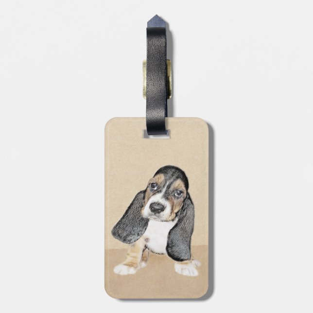 Étiquette À Bagage Basset Hound Peinture Chiot - Art Chien original (Dos Vertical)
