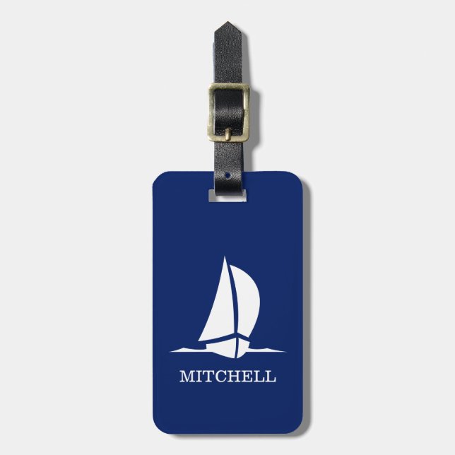 Étiquette À Bagage Bateau bleu personnalisé (Devant Vertical)