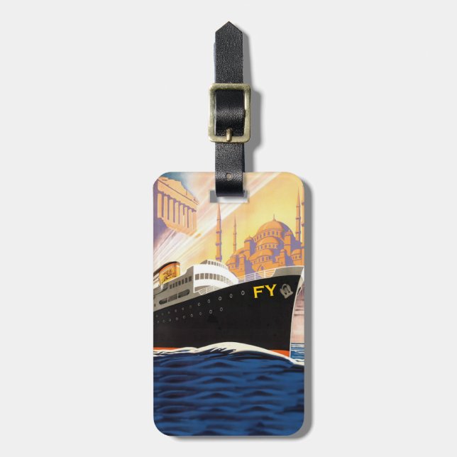 Étiquette À Bagage Bateau de croisière et Ancre (Devant Vertical)
