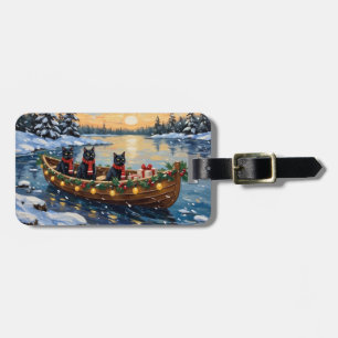 Étiquette À Bagage Bateau de Noël pour chat noir pour les fêtes