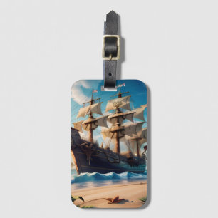 Étiquette À Bagage Bateau Pirate de Plage Tropicale