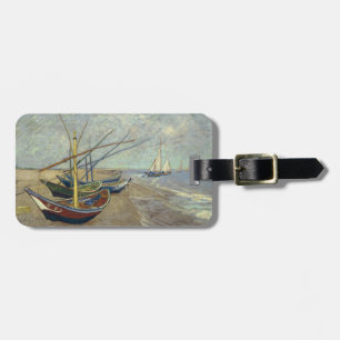Étiquette À Bagage Bateaux de pêche sur la plage