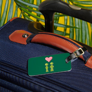 Étiquette À Bagage Bâton vert Figure Couple Rose Coeur amour
