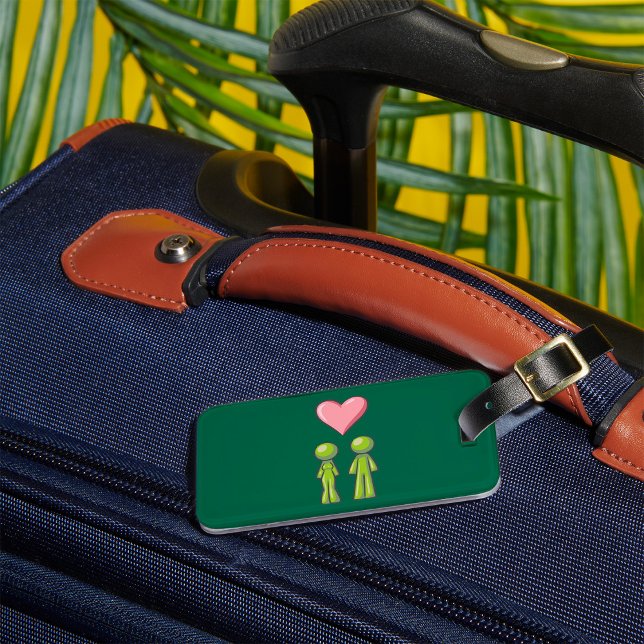 Étiquette À Bagage Bâton vert Figure Couple Rose Coeur amour (Créateur téléchargé)