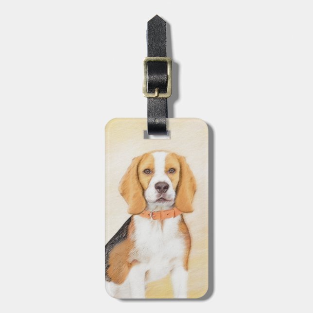 Étiquette À Bagage Beagle Hound Dog Peinture Animal Art original (Devant Vertical)