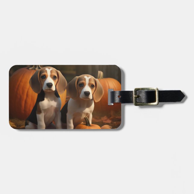 Étiquette À Bagage Beagle Puppy Automne Citrouille de plaisir (Devant horizontal)