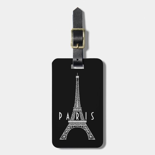 Étiquette À Bagage Beau blanc France Paris Tour Eiffel Bouton (Devant Vertical)