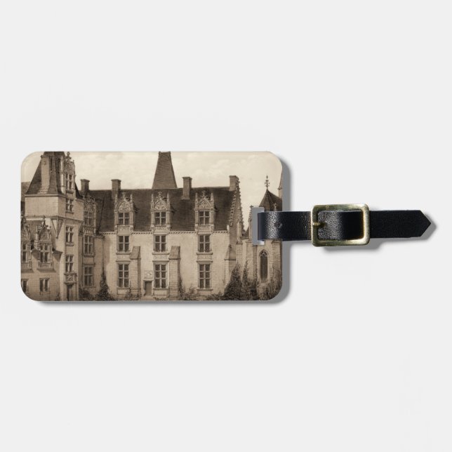 Étiquette À Bagage Beau Château français à Sepia Tones (Devant horizontal)
