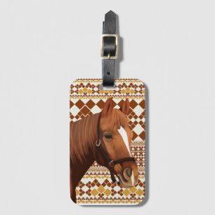 Étiquette À Bagage Beau cheval Brown sur Motif géométrique Earthy