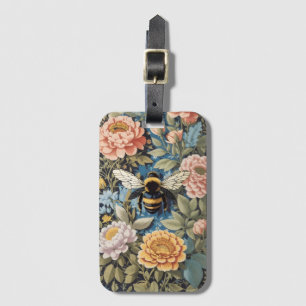 Étiquette À Bagage Beau Pastel Floral et Bumblebee