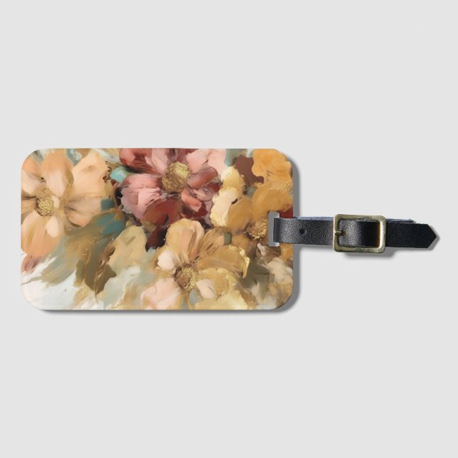 Étiquette À Bagage Beaux-arts modernes couleurs neutres florales (Devant Horizontal)