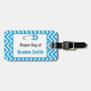 Étiquette À Bagage Bébé bleu-clair de chevrons
