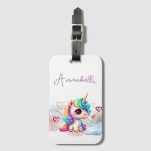 Étiquette À Bagage Bébé licorne mignonne et cœurs