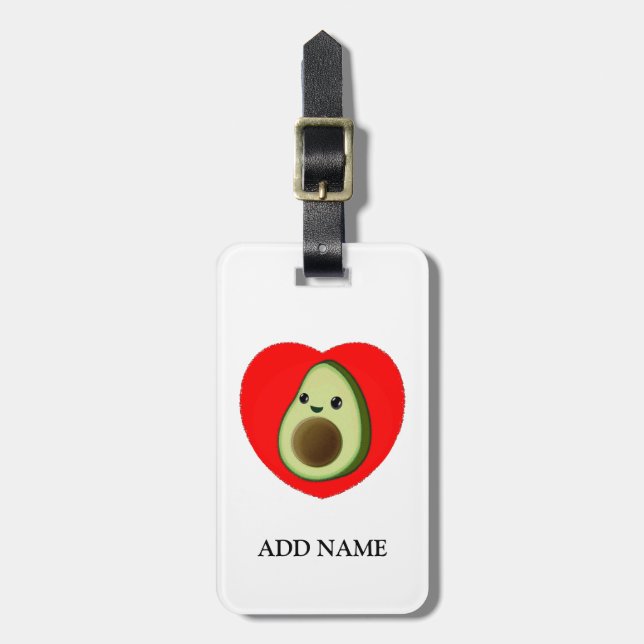 Étiquette À Bagage Bébé mignon Dessin Avocado Dans Le Coeur Rouge (Devant Vertical)