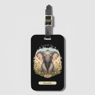 Étiquette À Bagage Bébé mignon Eléphant Calf Fleur sauvage Wanderlust