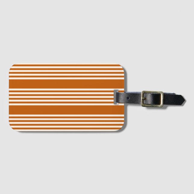 Étiquette À Bagage Beige et orange brûlé cinq rayures motif (Devant Horizontal)