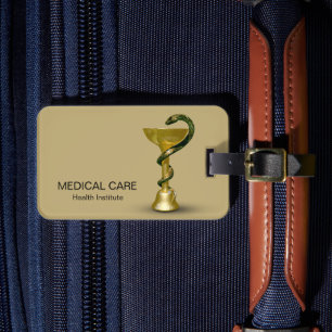 Étiquette À Bagage Beige Médicale Bowl Hygieia Gold Snake Caduceus