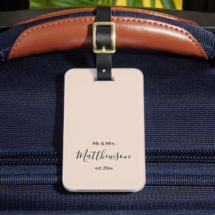 Étiquette À Bagage Beige Moderne M. Et Mme Newlyweds Famille Personna