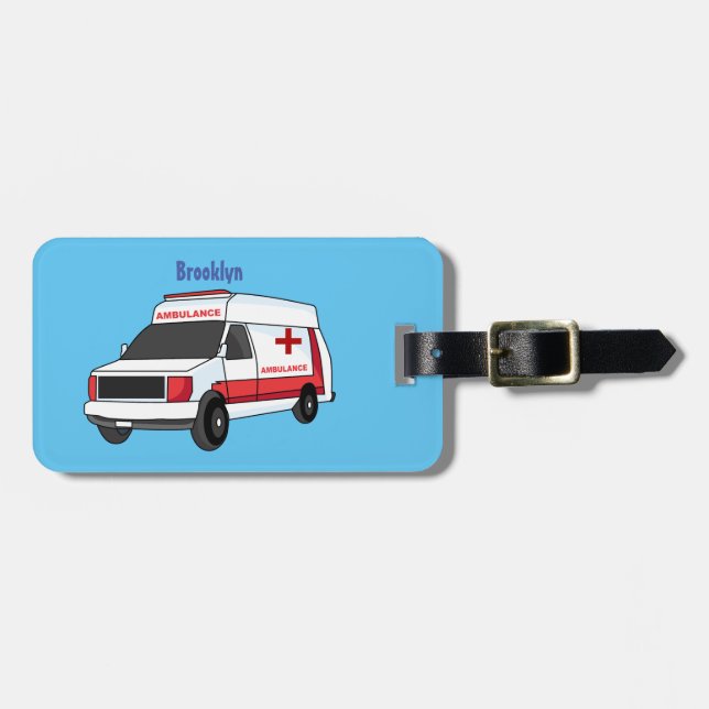 Étiquette À Bagage Belle ambulance rouge caricature van (Devant horizontal)
