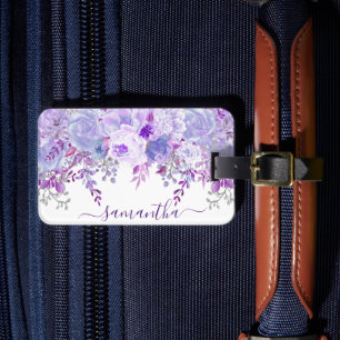Étiquette À Bagage Belle Aquarelle Fleurie Violet Élégante